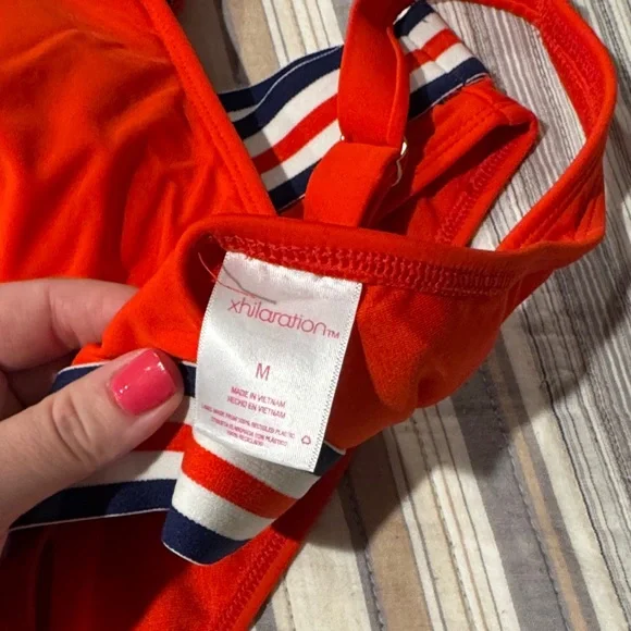 Xhilaration Red Bikini Bottom with Striped Waistband - Picture 3 of 4